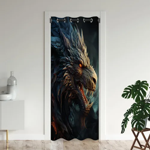 Miniatura 9 de Cortinas de puerta de dragón para puertas, mágica cortina opaca medieval de animales de fantasía para armario de dormitorio de niños, con ojales