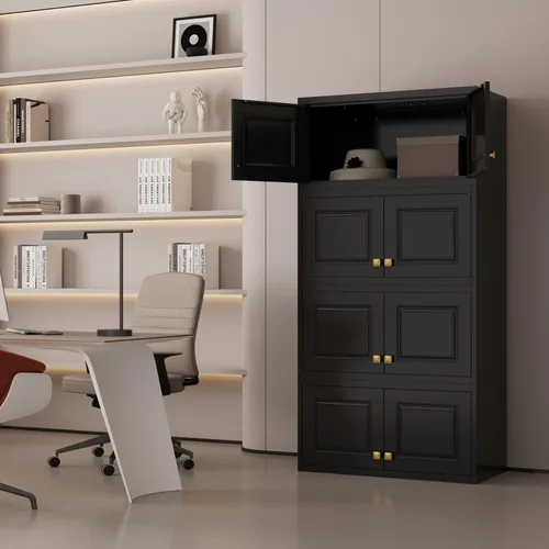 Miniatura 7 de Armario de almacenamiento de metal con puertas, armario pequeño de armario, armario de pared de almacenamiento negro, gabinetes de ropa de 15