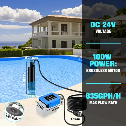 Miniatura 2 de Bomba de agua sumergible para batería Kobalt de 24 V, 635 GPH 100 W, bomba de transferencia de agua inalámbrica para tina, estanque, jardín
