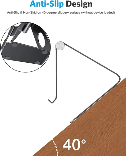 Miniatura 5 de Estación de carga, soporte de escritorio multiángulo, marca Omoton, de aluminio, base de montaje de succión adhesiva, compatible con todos los Negro