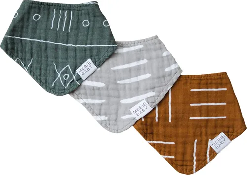 Miniatura 10 de Mebie Baby Babero de muselina de algodón, paquete de 3 baberos para eructos, escupir, baberos, baberos bandana para bebé niño o niña