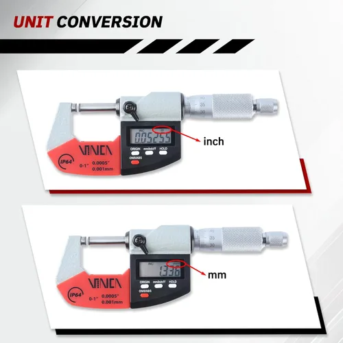 Miniatura 3 de VINCA DMCA-0105 micrómetro exterior digital con punta de carburo 0-1"/0-25mm Rango de medición 0.00005"/0.001 mm Resolución Red Negro Herramienta