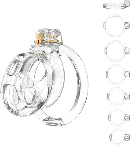 Miniatura 11 de Jaula de castidad masculina jaula suave para polla de castidad con 6 anillos, un catéter, dispositivos de castidad para hombres, ejercicios de pene