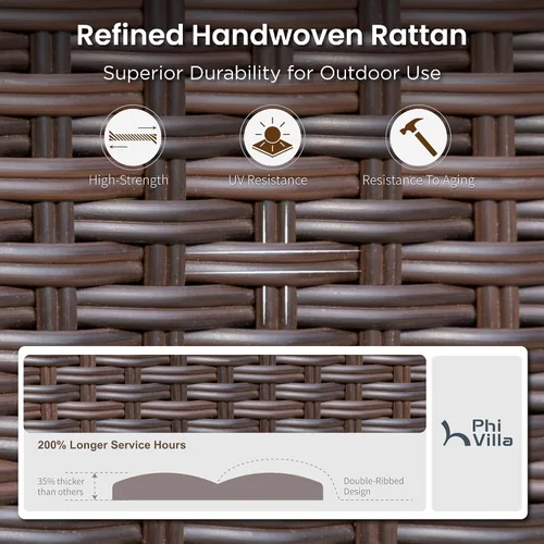 Miniatura 3 de PHI VILLA Juego de 2 sillas de madera de acacia para exteriores, sillones de comedor resistentes con respaldo y asiento de mimbre, muebles