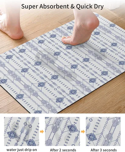 Miniatura 3 de Tapete de baño bohemio indio para bañera, antideslizante, de secado rápido y absorbente, de tierra de diatomeas, lavable, tapete de baño rústico