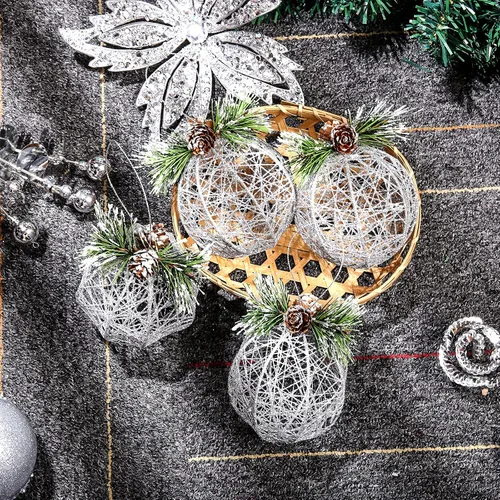 Miniatura 5 de Adornos de bola de Navidad, juego de 4 piezas de hilo de ratán de piña plateada, adorno de árbol de Navidad, árboles de Navidad, decoración de Plata