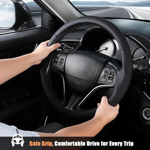 Miniatura 5 de Aimato Funda de volante personalizada para Honda Civic 2016-2021/CR-V 2017-2021/Clarity 2018-2021, delgada, antideslizante, resistente a los negro