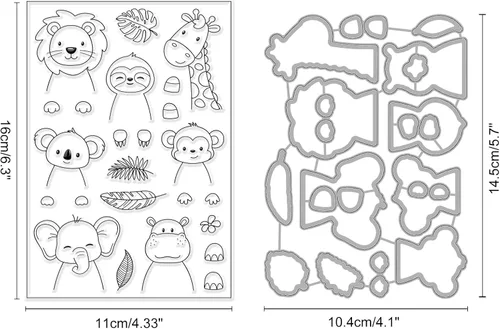 Miniatura 2 de INFUNLY Juego de sellos y troqueles transparentes de animales tropicales – Sello de silicona transparente con forma de animal de león, elefante