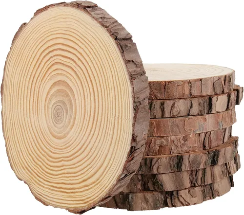 Miniatura 10 de JEUIHAU 10 piezas de rebanadas de madera natural sin terminar de 6.7 a 7 pulgadas, discos redondos de madera para corteza de árbol, círculos