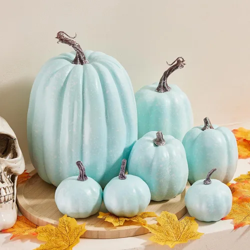 woshilaocai 7 calabazas artificiales, decoración de cosecha de otoño, Acción de Gracias/Halloween, vacaciones, decoración de casa de campo para el