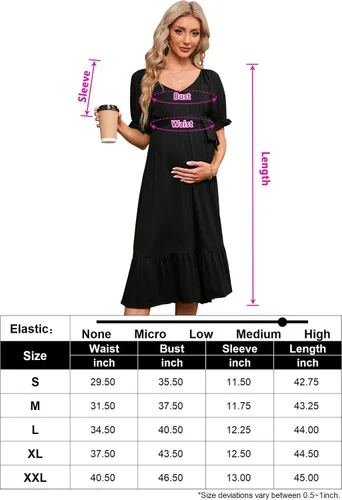 Miniatura 6 de Vestido de maternidad midi cuello en V cuello en V manga corta ropa para mujer embarazada