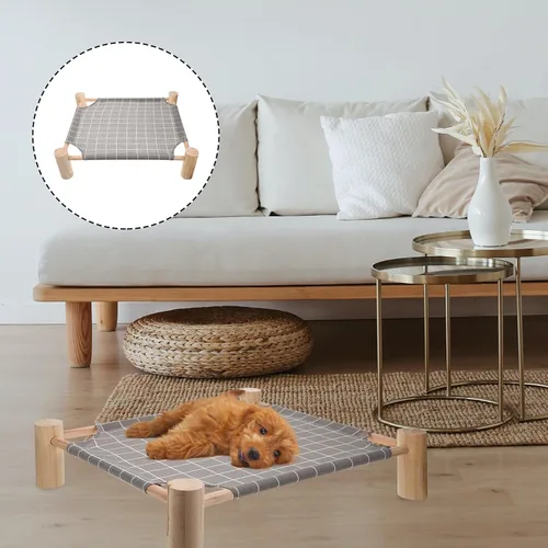 Miniatura 7 de VILLCASE Portable Outdoor Pet Bed with Detachable Washable Cover, Elevated Dog and Cat Sleeping Bed for Seasons, Small Gray Square Hammock Mattress