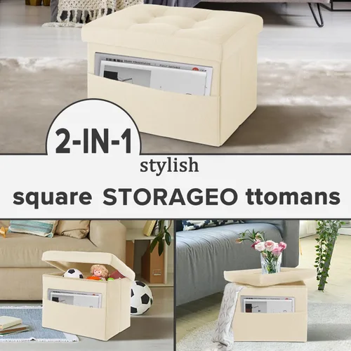 Miniatura 6 de LINMAGCO Otomana de Almacenamiento Plegable Taburete Reposapiés con Bolsillo Lateral Otomana Moderna con Almacenamiento Taburete de Sofá Corto Tela