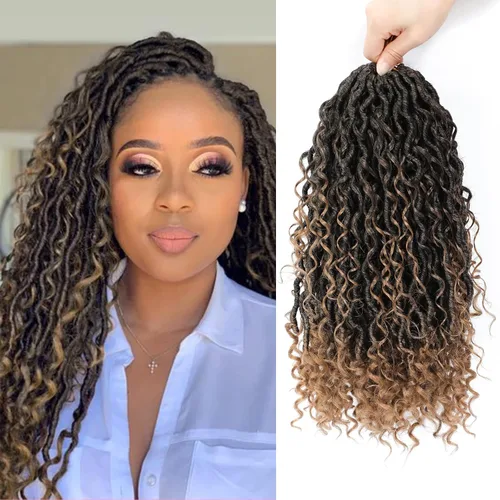 Miniatura 34 de 8 Paquetes de Rastas Falsas Bohemias de Ganchillo de 14 Pulgadas, Rastas Suaves de Ganchillo con Extremos Rizados, Pre-enrolladas, Cabello de 1B/27#