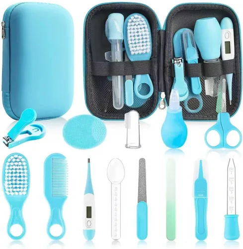 Kit de cuidado y aseo para bebés, juego de seguridad para bebés de 14 en 1, juego de cuidado de salud de guardería para recién nacidos con cepillo