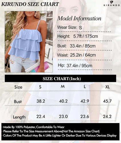 Miniatura 6 de KIRUNDO Camiseta sin mangas con tirantes delgados para mujer, de verano, con capas, con volantes, con lazo en el hombro, con vuelo, sin mangas