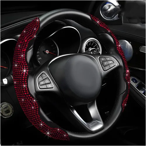 Miniatura 7 de 2 piezas fundas para volante, fundas para volante de automóvil segmentadas con cristales de imitación, protector antideslizante decoración brillante