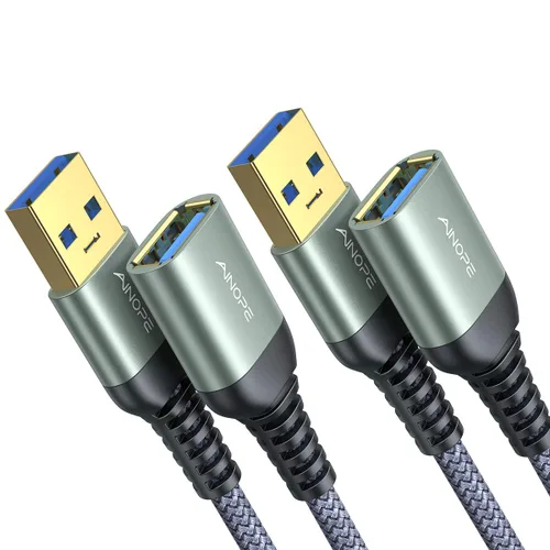 Miniatura 10 de AINOPE - Pack de 2 cables de extensión USB de alta velocidad USB 3.0, tipo A, macho a hembra. Cable de extensión de material trenzado resistente