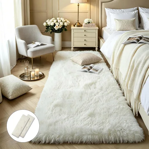 Miniatura 14 de KCHOWUA Alfombras Esponjosas y Peludas de Unicornio para Dormitorio de Niñas, 3x5 pies Lavable Antideslizante Alfombra de Área Shag Peluda para Sala