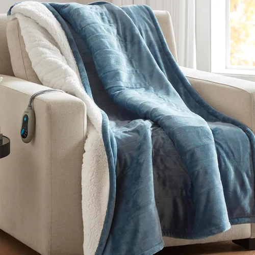 Miniatura 39 de Beautyrest Manta térmica, manta eléctrica, suave, cálida y reversible, manta térmica Sherpa para oficina, sofá, 3 ajustes de calor, apagado