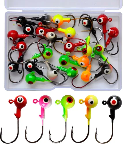Miniatura 6 de Ganchos para cabeza de plantilla de pesca con ojos 3D, plantilla de cabeza de bola colorida, ganchos afilados para pesca de gusanos, señuelos
