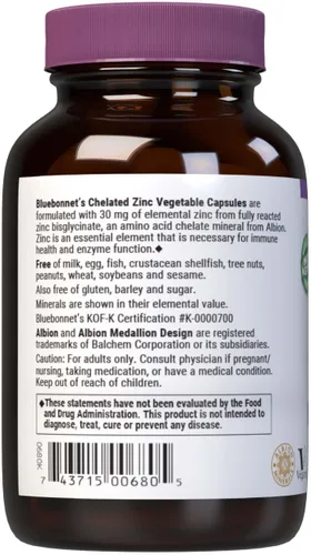 Miniatura 3 de Bluebonnet Nutrition Albion - Zinc quelado, para la salud inmunológica y la función enzimática*, sin soja, sin gluten, sin OMG, certificado Kosher