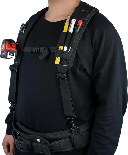 Miniatura 7 de KUNN Tirantes para cinturón de herramientas, 3 puntos acolchados de alta resistencia, bolsa de trabajo de construcción para hombres con trabillas