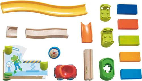 Miniatura 2 de HABA Juego de carreras de pelota y pista con coche y dominó, 16 piezas Kullerbü Marble Runs y juegos de construcción para niños de 2 años