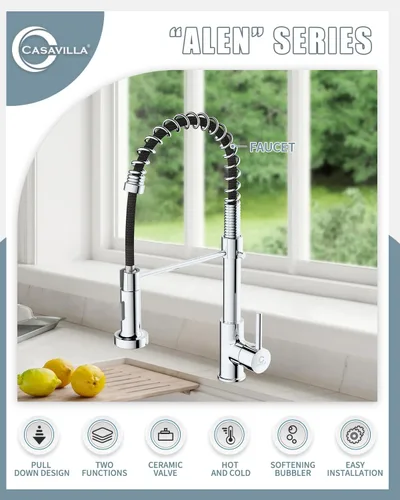 Miniatura 2 de Grifo de cocina, grifos de fregadero de cocina comercial con rociador extraíble, grifos de acero inoxidable para fregaderos de cocina, cabezal