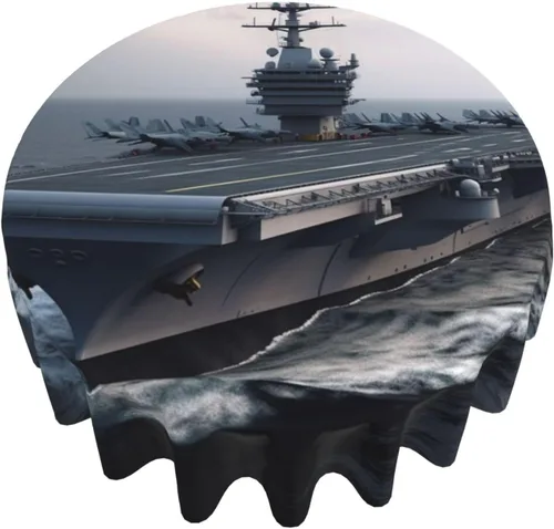 Miniatura 3 de Mantel redondo con estampado de portaaviones de 60 pulgadas, suave, resistente a las arrugas, impermeable, para cocina, comedor, fiestas, camping