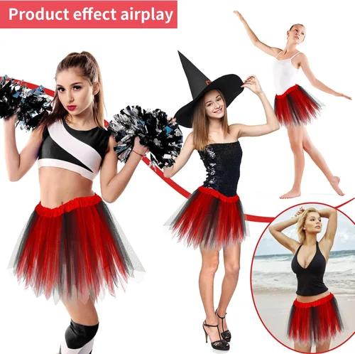 Miniatura 6 de Lusofie Falda tutú para mujeres adultas, clásica, elástica, de 3 capas, tutú de tul, faldas de ballet, faldas de baile de princesa (rojo y negro)
