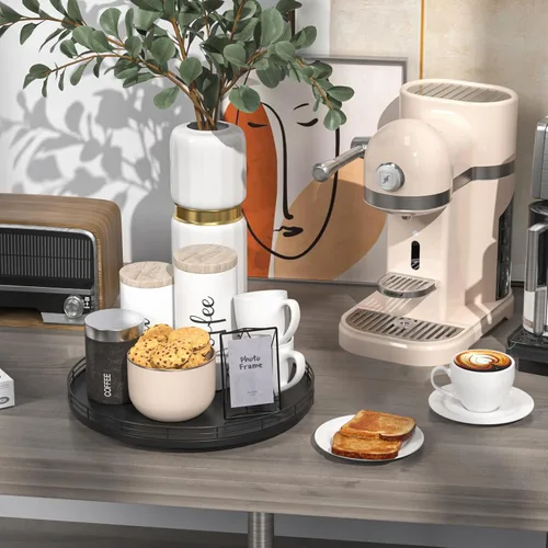 Miniatura 4 de Organizador Lazy Susan de madera de roble de 13 pulgadas, Lazy Susan para gabinete, mesa de comedor, despensa, bandeja organizadora de mesa Negro