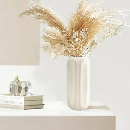Miniatura 3 de Jarrón de cerámica para flores – Jarrón moderno pequeño con textura acanalada para decoración del hogar, hierba de pampas, decorativo, de granja