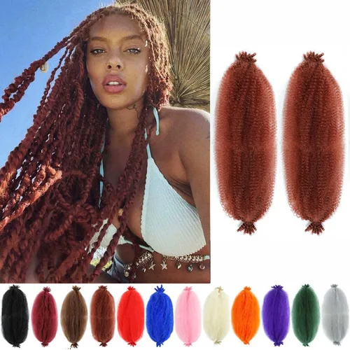 Miniatura 61 de Cabello afro trenzado elástico color marrón claro de 16 pulgadas, paquete de 3 T27, cabello afro preesponjado y trenzado elástico, cabello afro