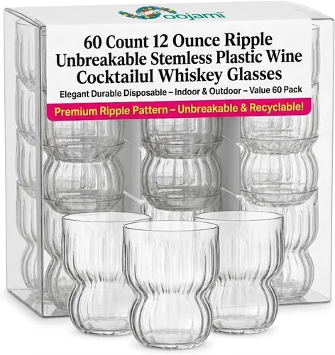 Miniatura 10 de Oojami Paquete de 40 copas de vino desechables de 12 onzas, vasos de plástico sin tallo, inastillables, sin BPA, reutilizables, reciclables