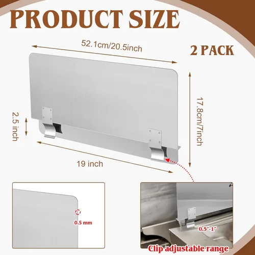 Miniatura 2 de Ferraycle 2 Paquetes Protector contra Salpicaduras de Acero Inoxidable para Freidora Protector contra Salpicaduras y Derrames Comercial para Estufa