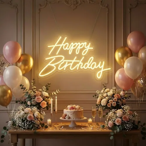 HMT - Letrero de neón con texto en inglés "Happy Birthday", alimentado por USB, de 19.6 x 11.8 pulgadas, letrero grande con luz LED para telón de