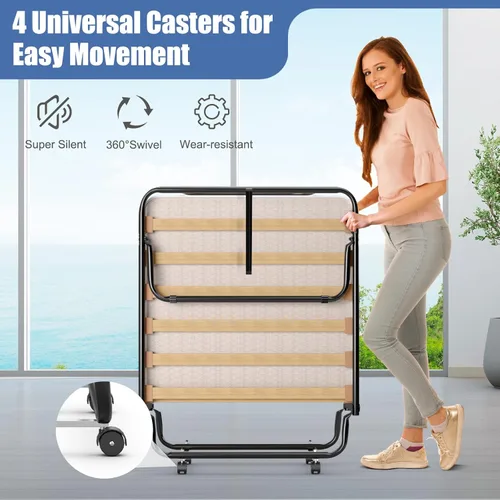 Miniatura 6 de Cama plegable con colchón de 3 pulgadas, juego de cama portátil individual pequeño con marco de cama de metal, cuna plegable con colchón de espuma