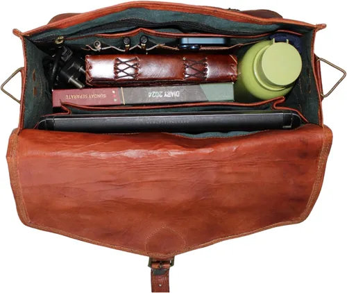 Miniatura 5 de 15 "bolso de mensajero de cuero para computadora portátil, maletín de oficina, regalo para hombres, bolsa de hombro desgastada