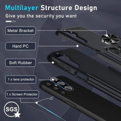 Miniatura 3 de Janmitta Funda compatible con Samsung Galaxy A14 5G con protector de pantalla + protector de lente de cámara, funda resistente de servicio pesado