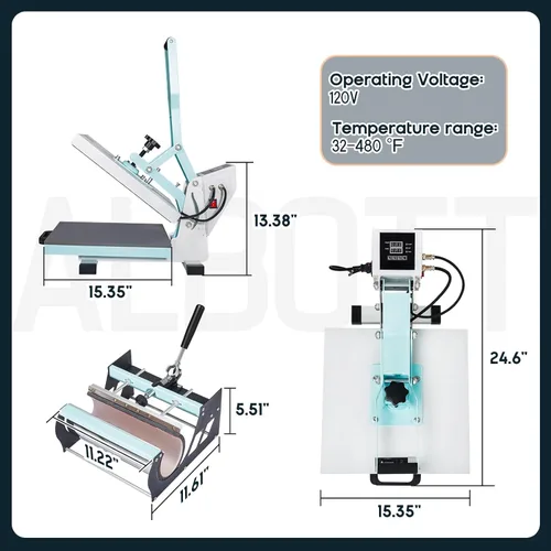 Miniatura 8 de SPECRAFT - Prensa de calor 2 en 1, máquina de sublimación digital industrial de 15x15 para camisetas, tazas (30oz) y más, azul, ideal para uso DIY