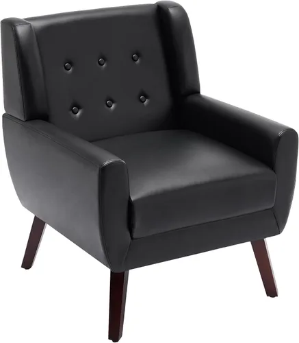 Miniatura 7 de Silla decorativa de piel sintética, sillón tapizado Morden para sala de estar, asiento de lectura lateral con botones copetudo para dormitorio