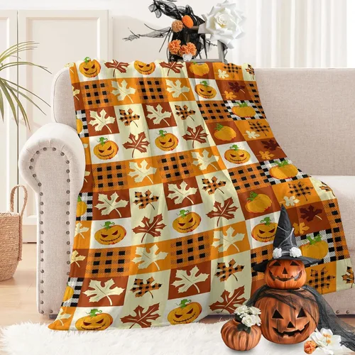 Miniatura 8 de D-Story Manta de vellón de Halloween, manta de calabaza de otoño para sofá, cama, habitación, regalos de Acción de Gracias para niños y adultos, 50