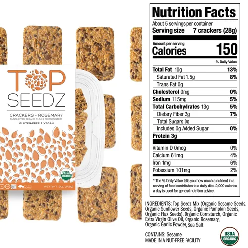 Miniatura 2 de Top Seedz Galletas de semillas de romero orgánicas certificadas sin gluten, paquete de 2, 5 onzas, galletas veganas saludables con proteína a base