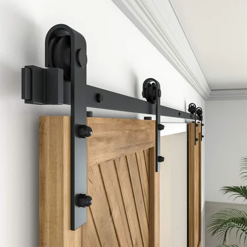 Miniatura 4 de Winsoon puerta de madera para establo, deslizante; kit para clóset, gabinete, con piezas metálicas, estilo antiguo para puertas dobles, superficie