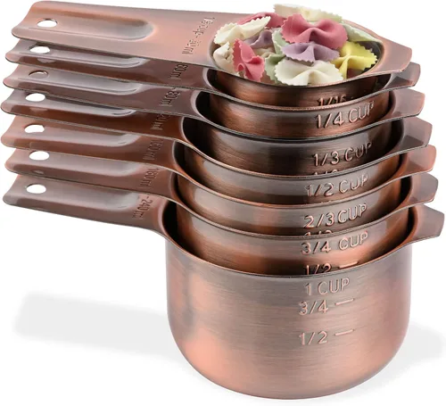 Miniatura 12 de Juego de tazas y cucharas medidoras, juego de tazas y cucharas medidoras de cobre para seco y líquido, taza métrica y de acero inoxidable 7 de EE.