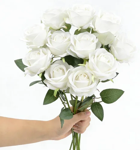 Miniatura 9 de Rosas artificiales, 12 unidades, rosas de terciopelo, flores falsas de tallo largo de tacto real para arreglos florales, decoración de novia, boda