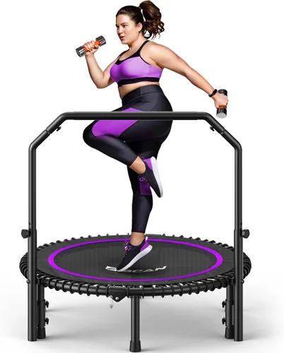Miniatura 16 de BCAN BT2 - Mini trampolín de rebote de 450/550 libras para adultos con barra, trampolín de fitness con cuerdas elásticas, mango ajustable, estable