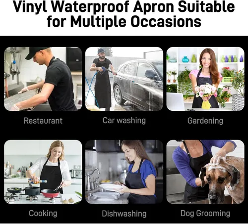 Miniatura 8 de Delantal impermeable con cómodo babero ajustable de goma de vinilo para lavavajillas, delantal resistente para hombres y mujeres lavavajillas Negro