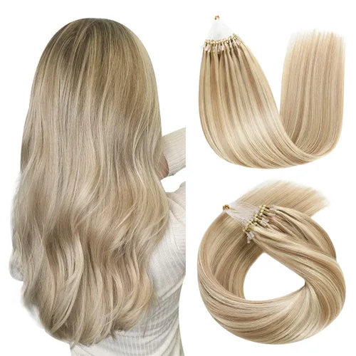 Miniatura 8 de SUYYA Micro Links - Extensiones de cabello humano de color rubio platino, micro bucle, extensiones de cabello humano lacio, 50 hebras, 1.41